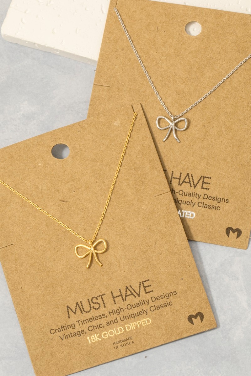 Gold Dipped Wire Ribbon Bow Pendant Necklace
