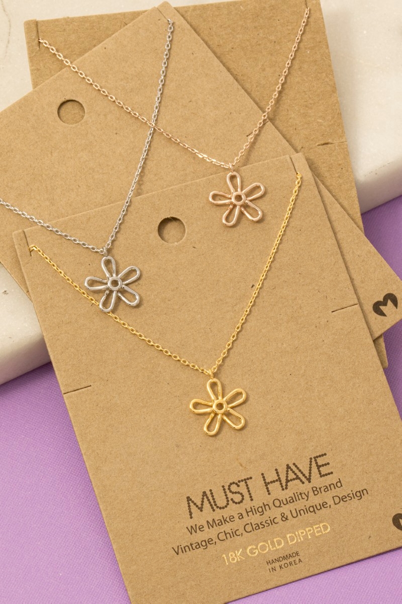 Gold Dipped Wire Flower Pendant Necklace