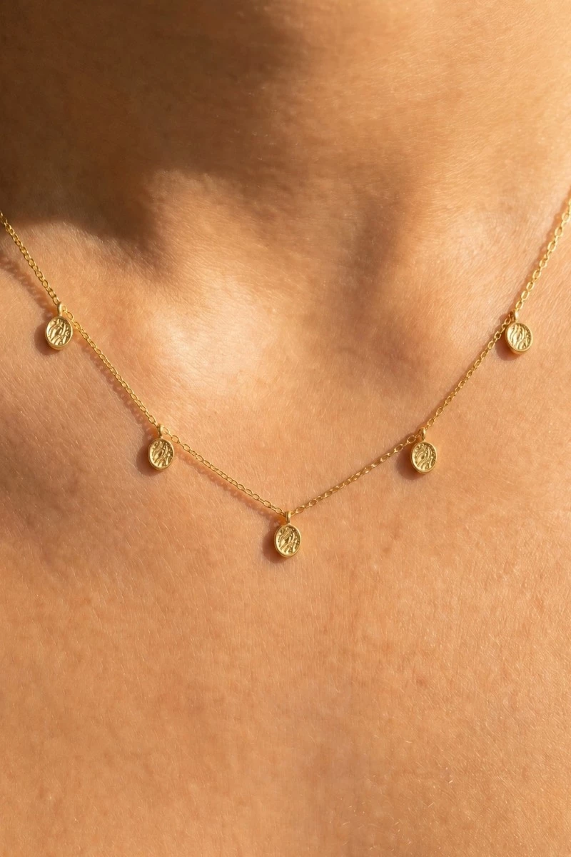 Gold Dipped Mini Eye Of Horus Station Charms Necklace