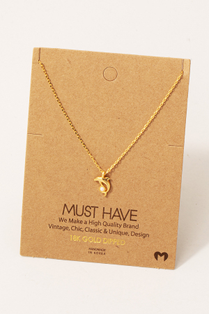 Gold Dipped Dolphin And Opal Stud Pendant Necklace