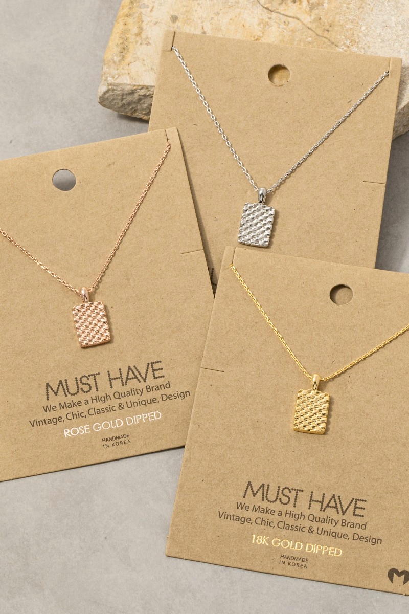 Gold Dipped Mesh Rectangle Pendant Necklace