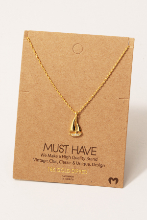 Gold Dipped Cz Pave Sailboat Pendant Necklace