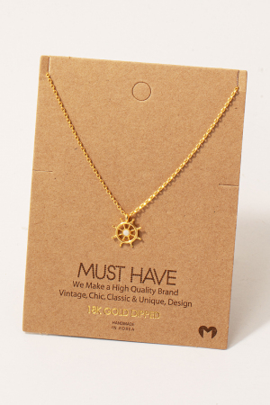 Gold Dipped Opal Stud Ship Wheel Pendant Necklace