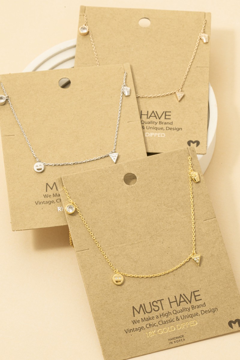 Gold Dipped Smiley Face And Pizza Charms Necklace