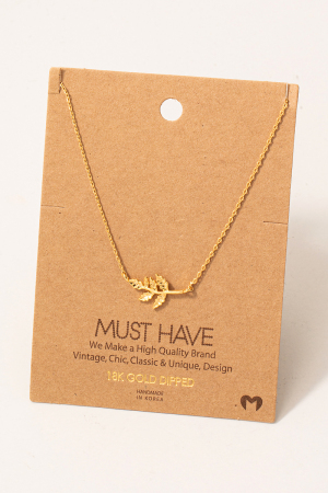 Gold Dipped Leaf Branch Pendant Necklace