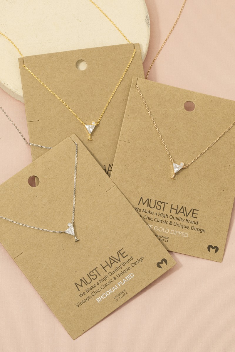 Gold Dipped Cz Cocktail Pendant Necklace