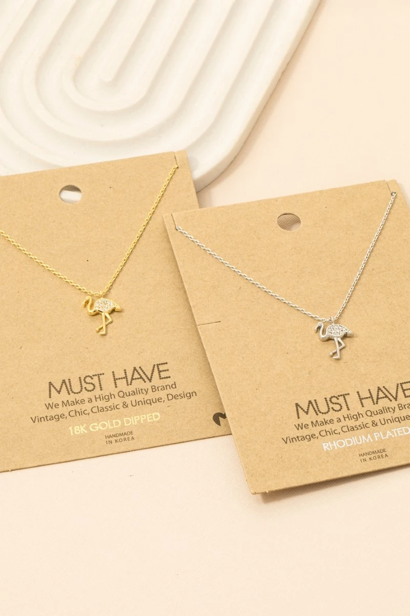 Gold Dipped Cz Pave Flamingo Pendant Necklace
