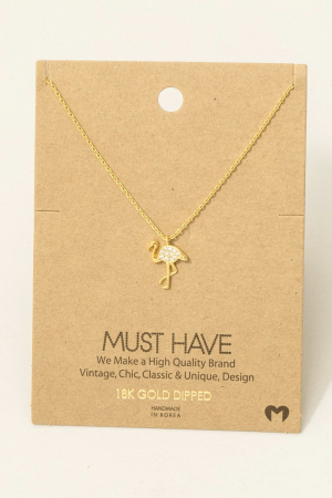 Gold Dipped Cz Pave Flamingo Pendant Necklace