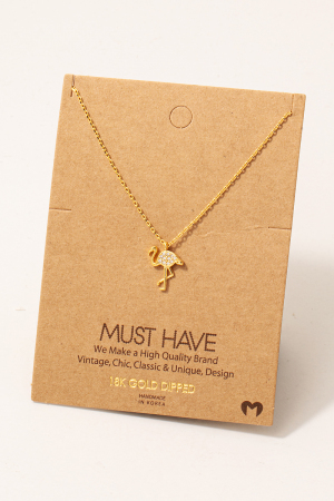 Gold Dipped Cz Pave Flamingo Pendant Necklace