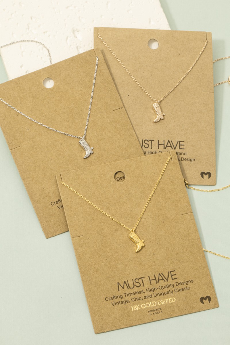 Gold Dipped Cowboy Boots Pendant Necklace