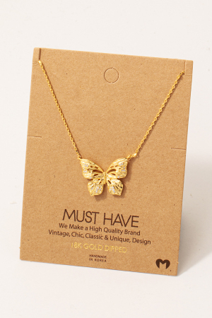 Gold Dipped Cz Pave Butterfly Pendant Necklace