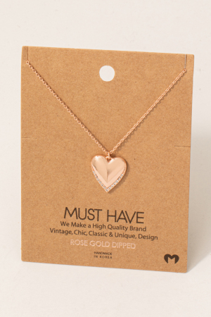 Gold Dipped Cz Pave Edge Heart Pendant Necklace