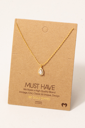 Gold Dipped Cz Halo Tear Pendant Necklace