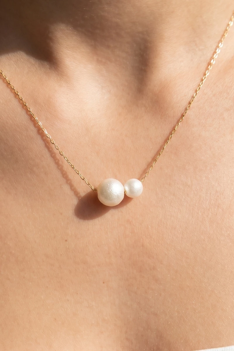 Floating Pearl Bead Dainty Chain Necklace