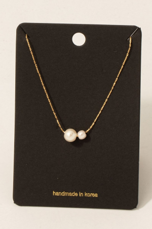 2 Pearl Bead Charm Chain Necklace