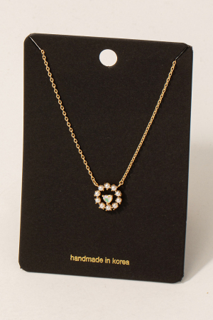 Pearl Studded Halo Iridescent Heart Pendant Necklace