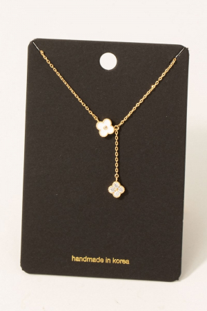 Enamel And Cz Clover Y Chain Necklace