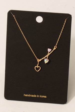 Cz Heart Arrow And Bar Pendant Chain Necklace