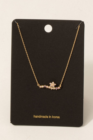 Cz Flower And Bar Pendant Necklace