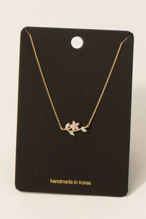 Cz  Flower Bar Pendant Necklace