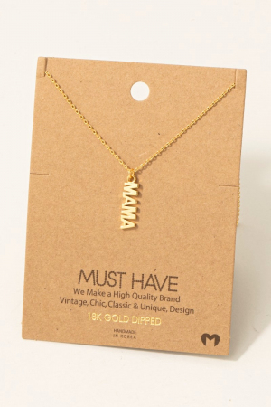 Gold Dipped Flat Mama Pendant Necklace