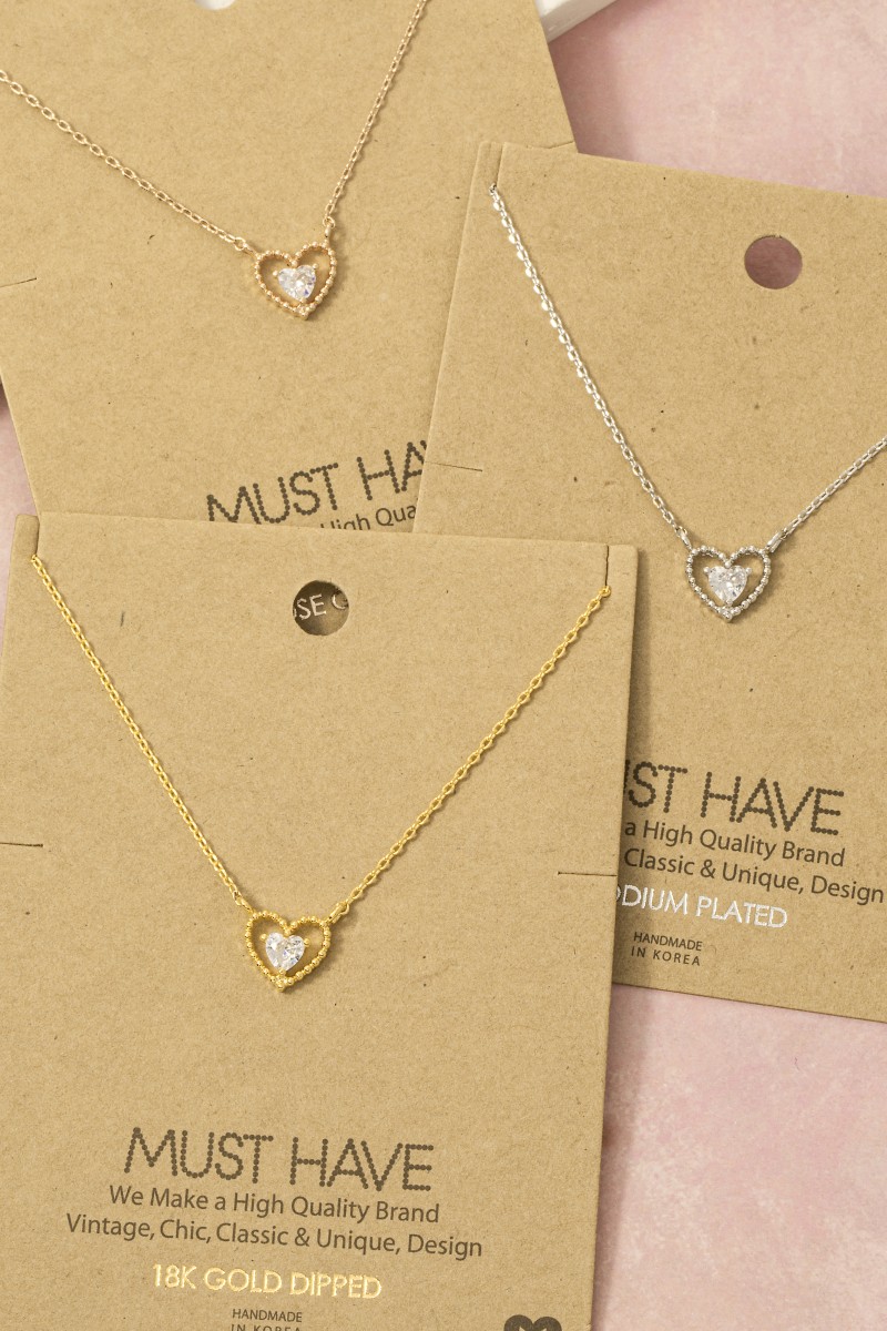 Gold Dipped Halo Cz Heart Pendant Necklace