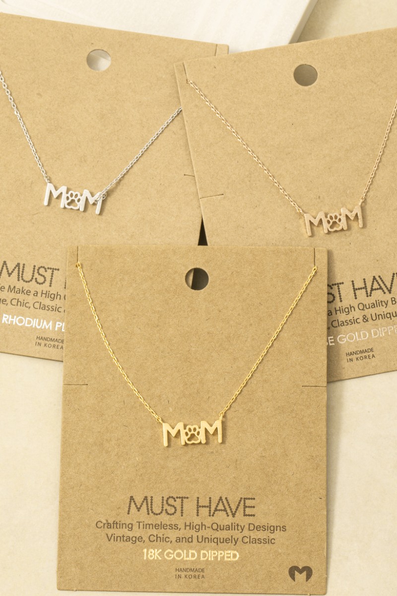 Gold Dipped Paw Print Dog Mom Pendant Necklace