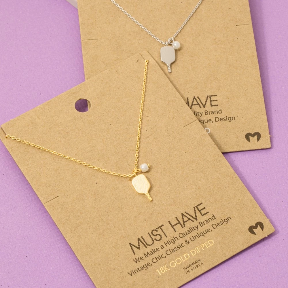 Gold Dipped Pearl Pickle Ball Pendant Necklace