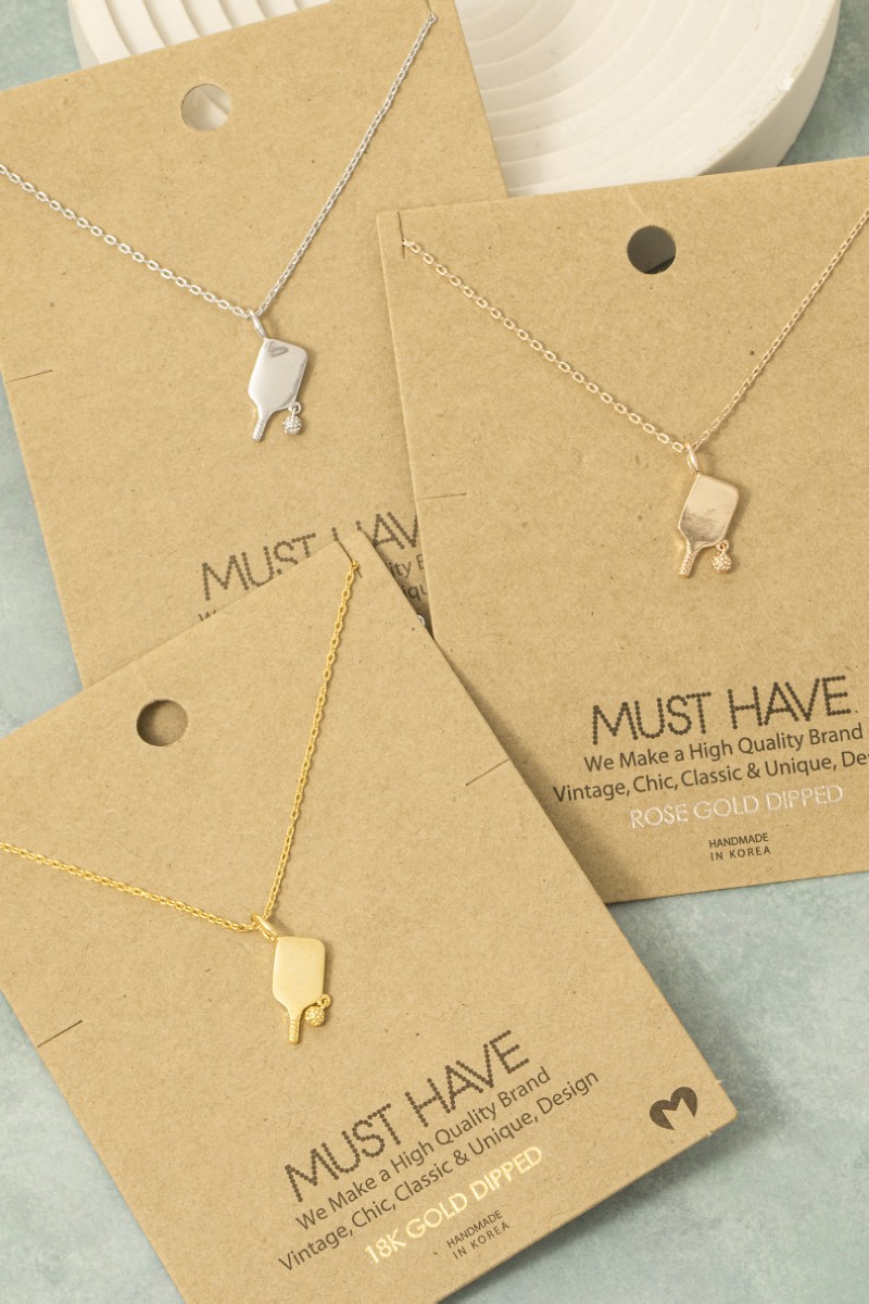 Gold Dipped Pickle Ball Pendant Necklace