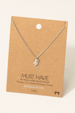 Gold Dipped Pave Sea Horse Pendant Necklace
