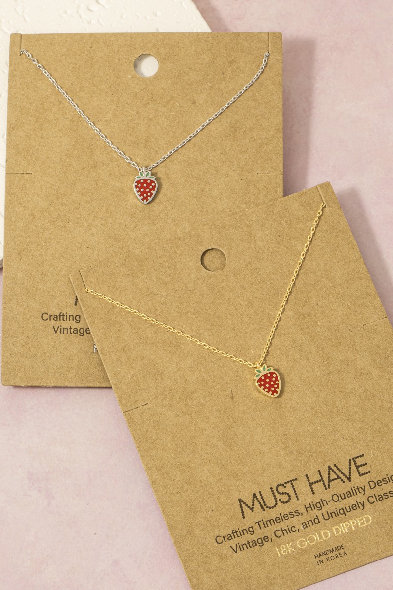 Gold Dipped Epoxy Strawberry Pendant Necklace