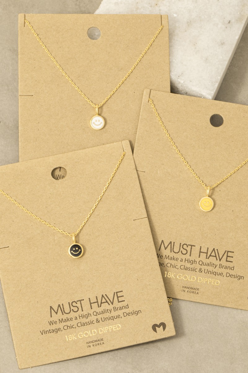 Gold Dipped Epoxy Smiley Face Pendant Necklace