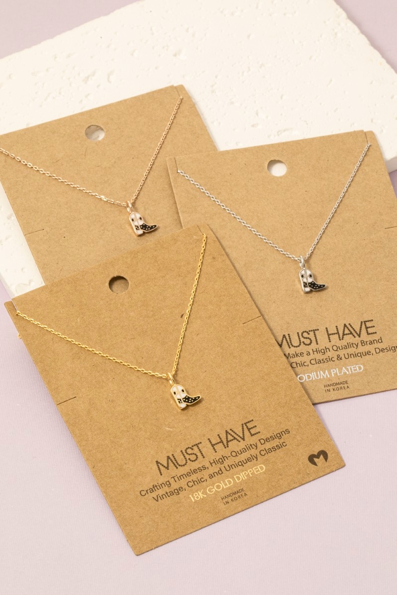 Gold Dipped Epoxy Cowboy Boots Pendant Necklace