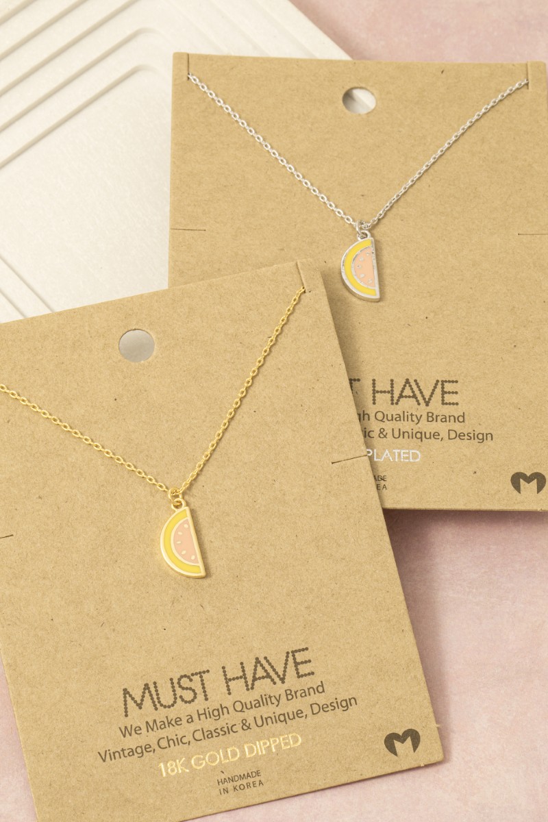 Gold Dipped Epoxy Watermelon Fruit Pendant Necklace