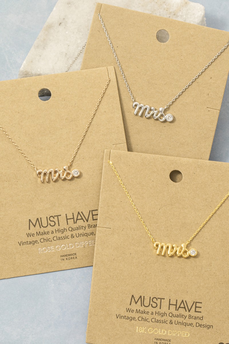 Gold Dipped Mrs Cz Stud Pendant Necklace