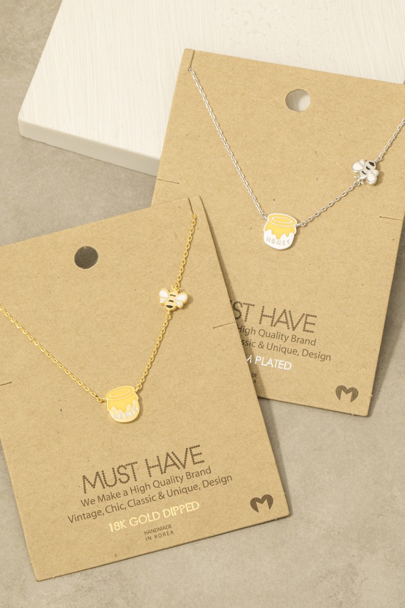 Gold Dipped Epoxy Honey Pot Pendant Necklace