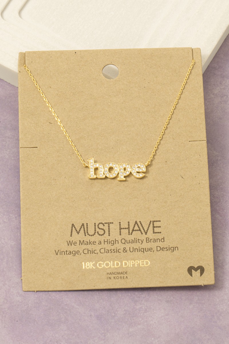 Gold Dipped Cz Pave Hope Pendant Necklace