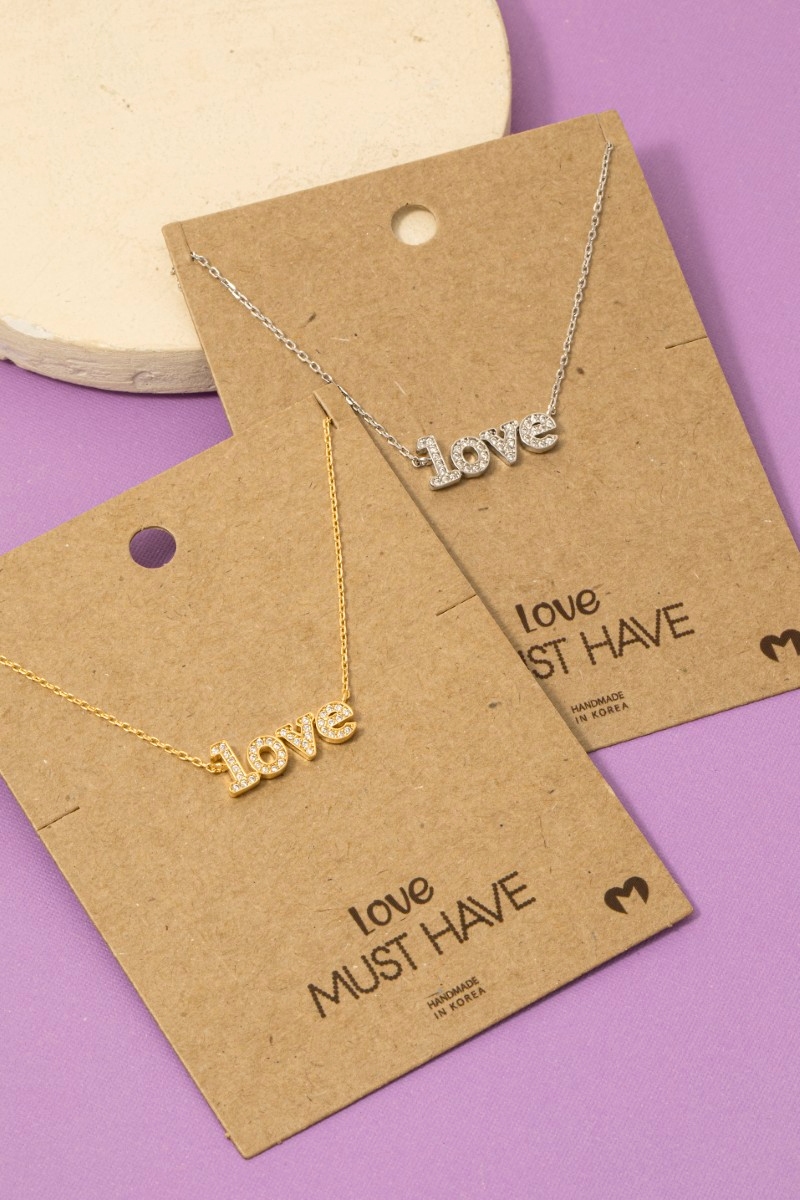 Gold Dipped Cz Pave Love Pendant Necklace