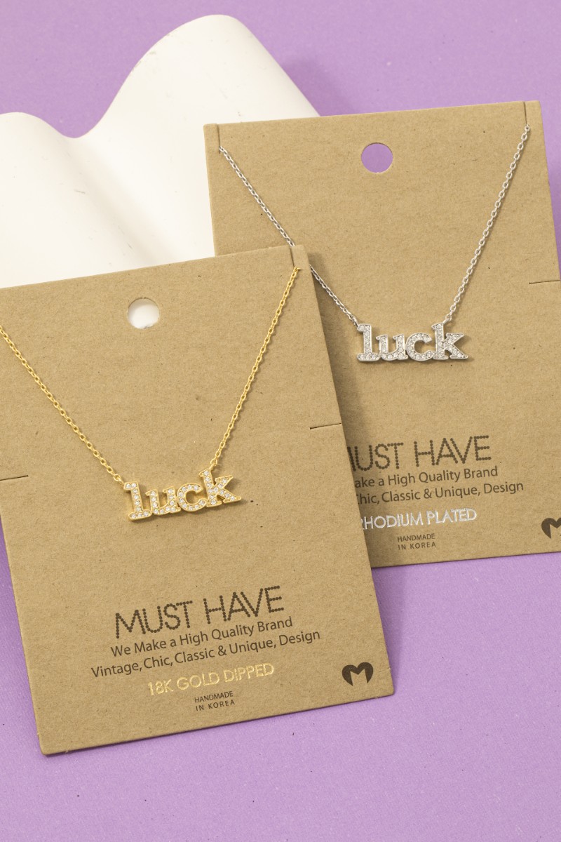 Gold Dipped Pave Luck Pendant Necklace