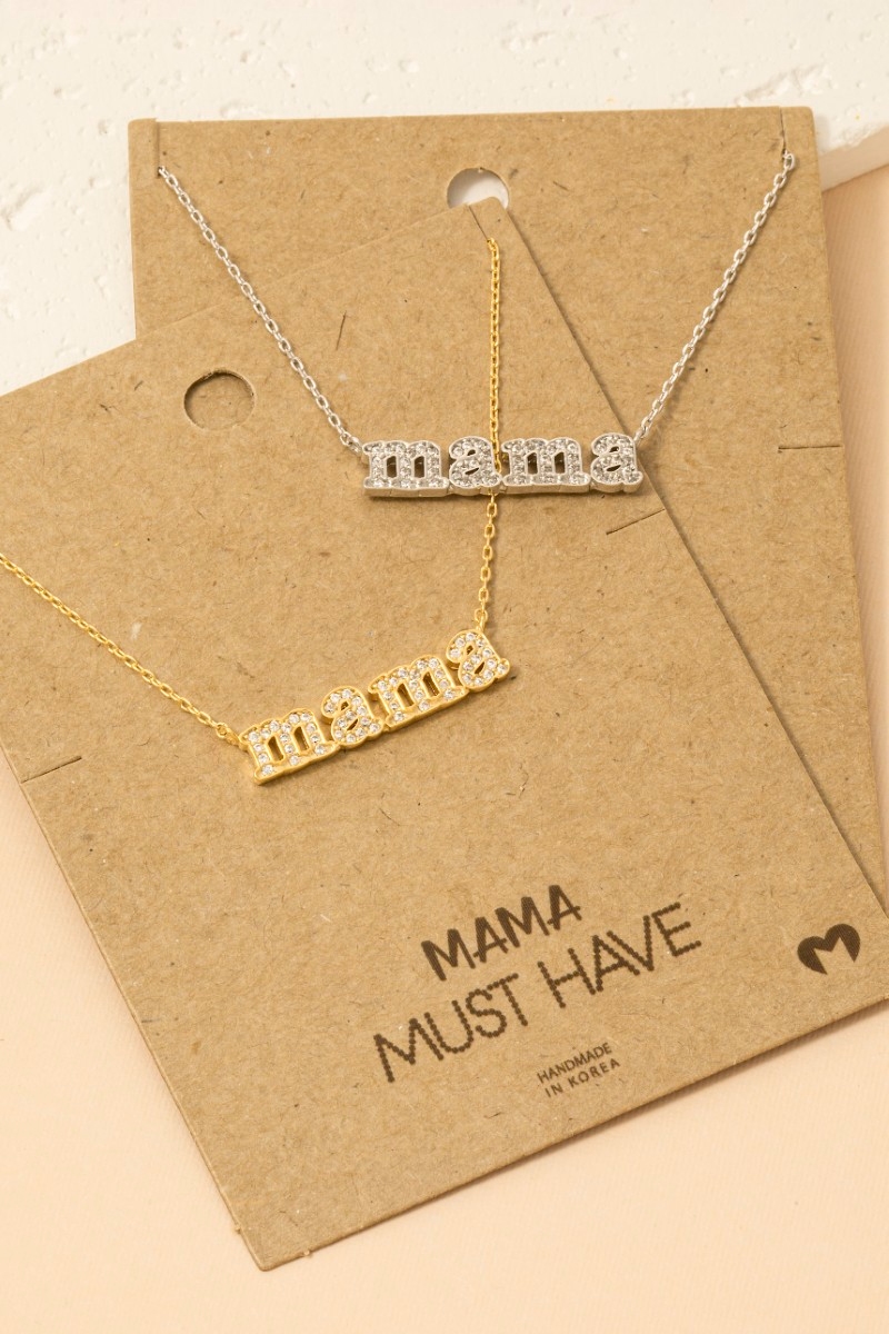 Gold Dipped Cz Pave Mama Pendant Necklace