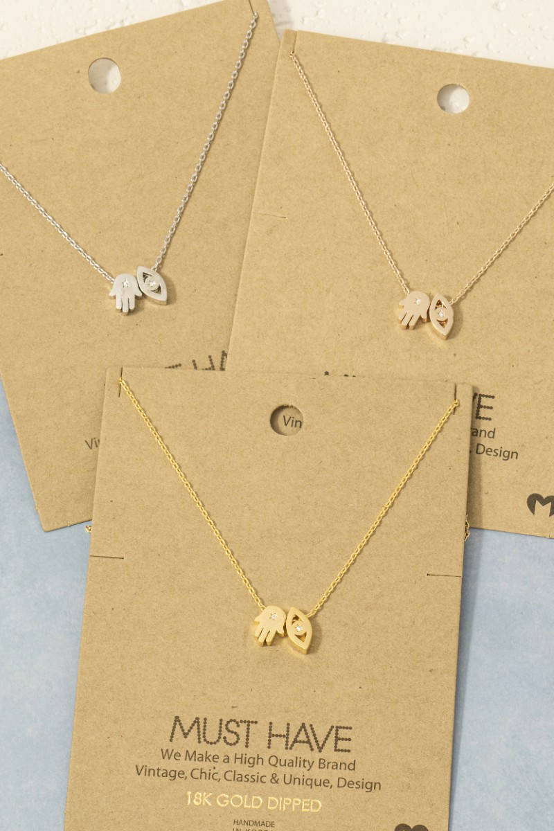 Gold Dipped Hamsa Hand Evil Eye Pendant Necklace