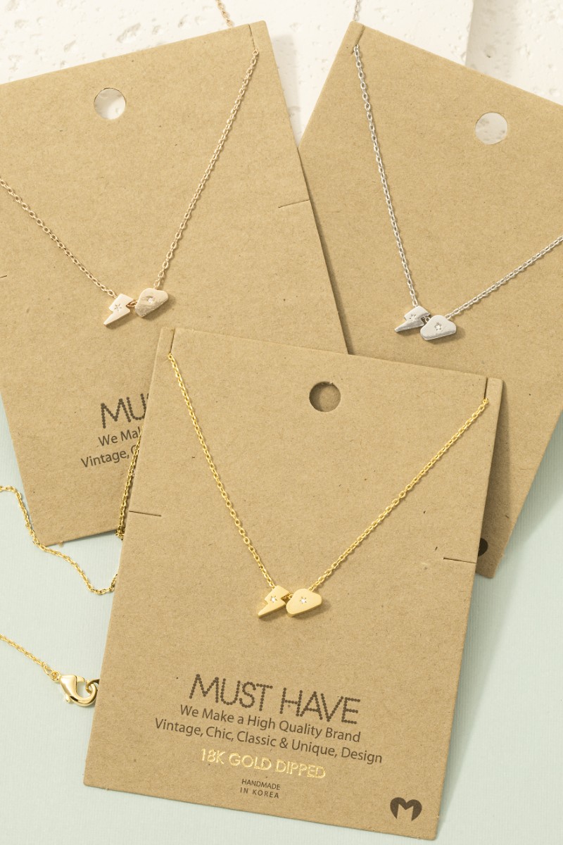 Gold Dipped Lightning And Cloud Charms Necklace