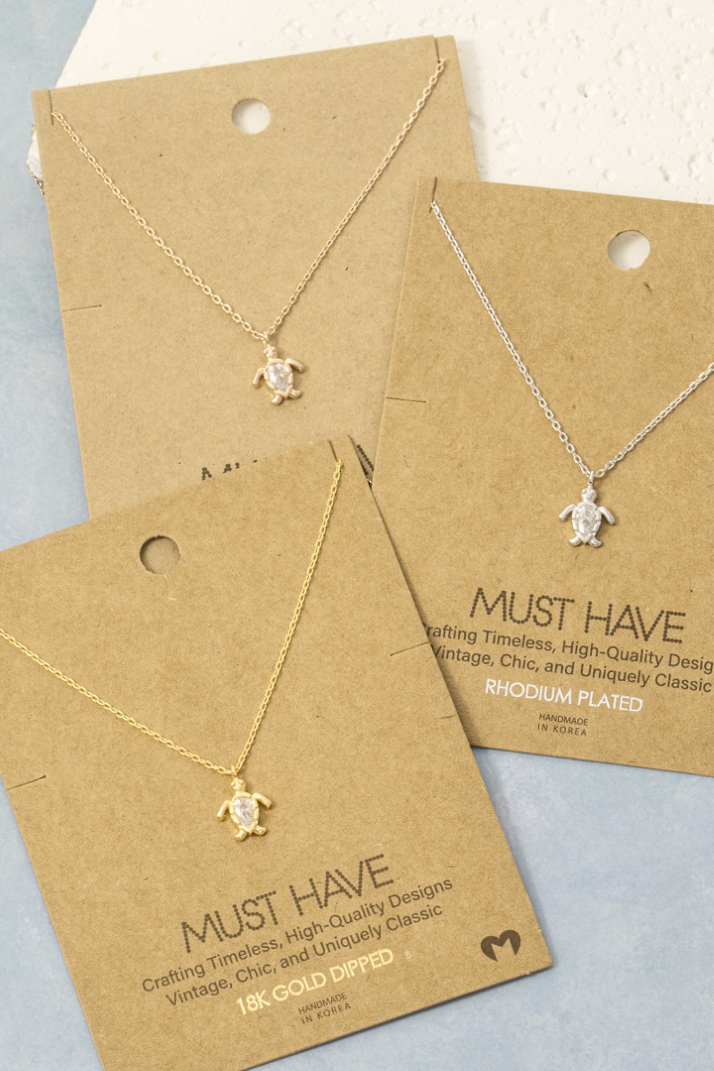 Gold Dipped Cz Turtle Pendant Necklace