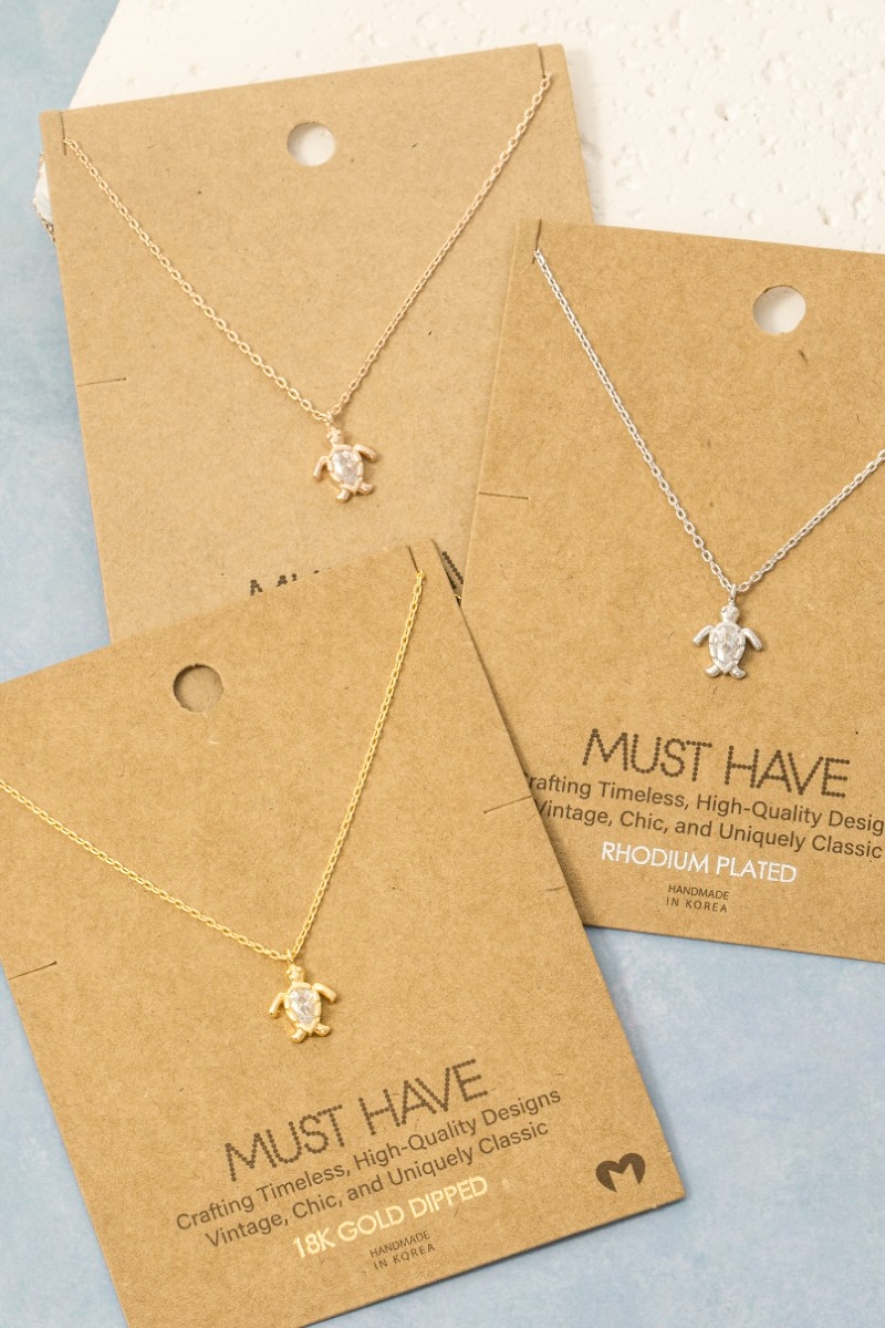 Gold Dipped Cz Turtle Pendant Necklace