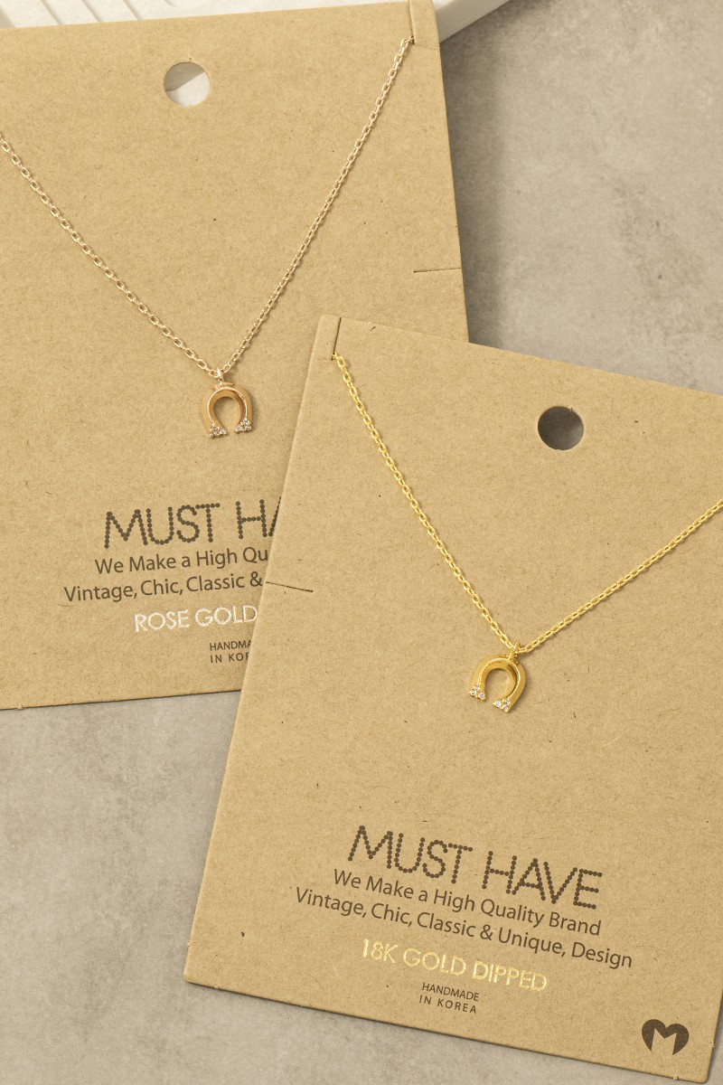 Gold Dipped Studded Horse Shoe Pendant Necklace