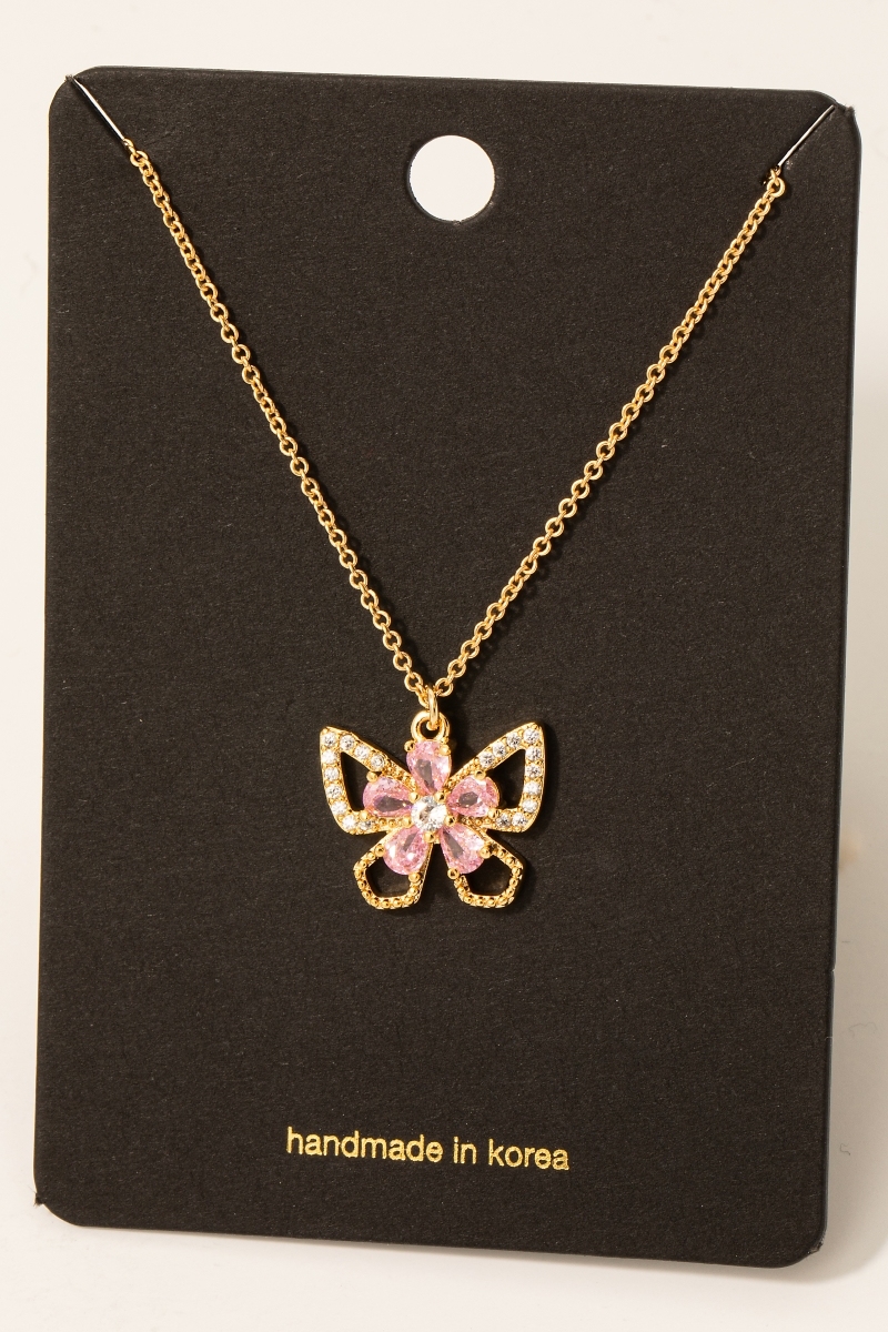 Floral Butterfly Pendant Necklace