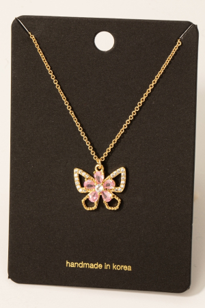Floral Butterfly Pendant Necklace
