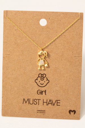 Gold Dipped Cz Studded Girl Figure Pendant Necklace