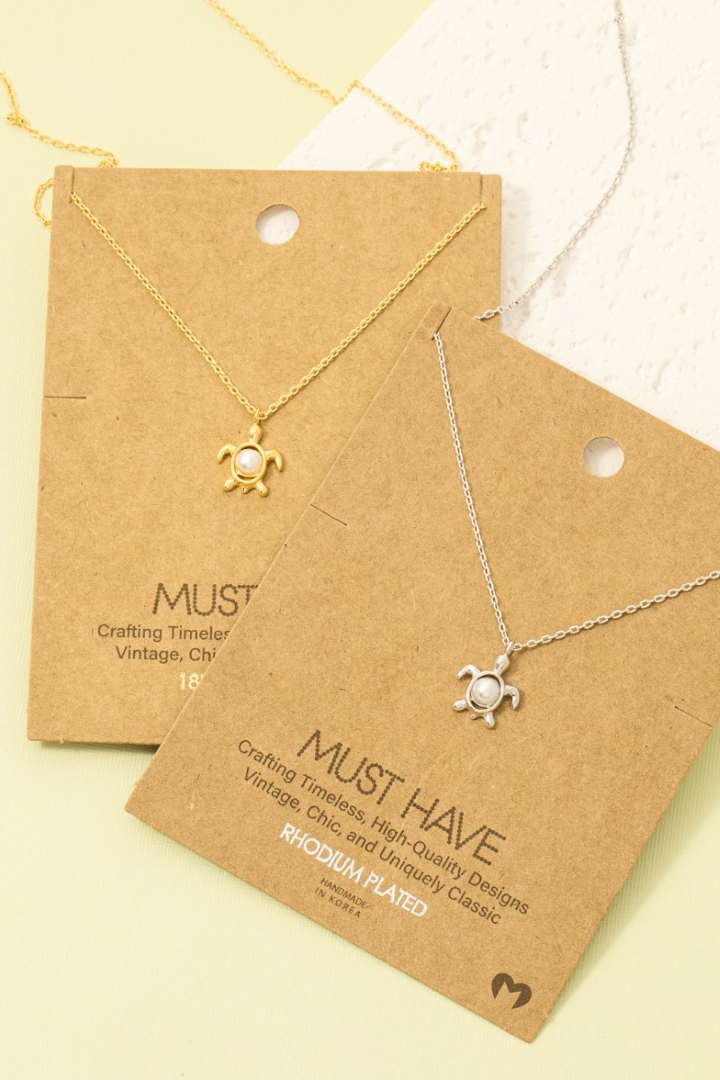 Gold Dipped Pearl Turtle Pendant Necklace
