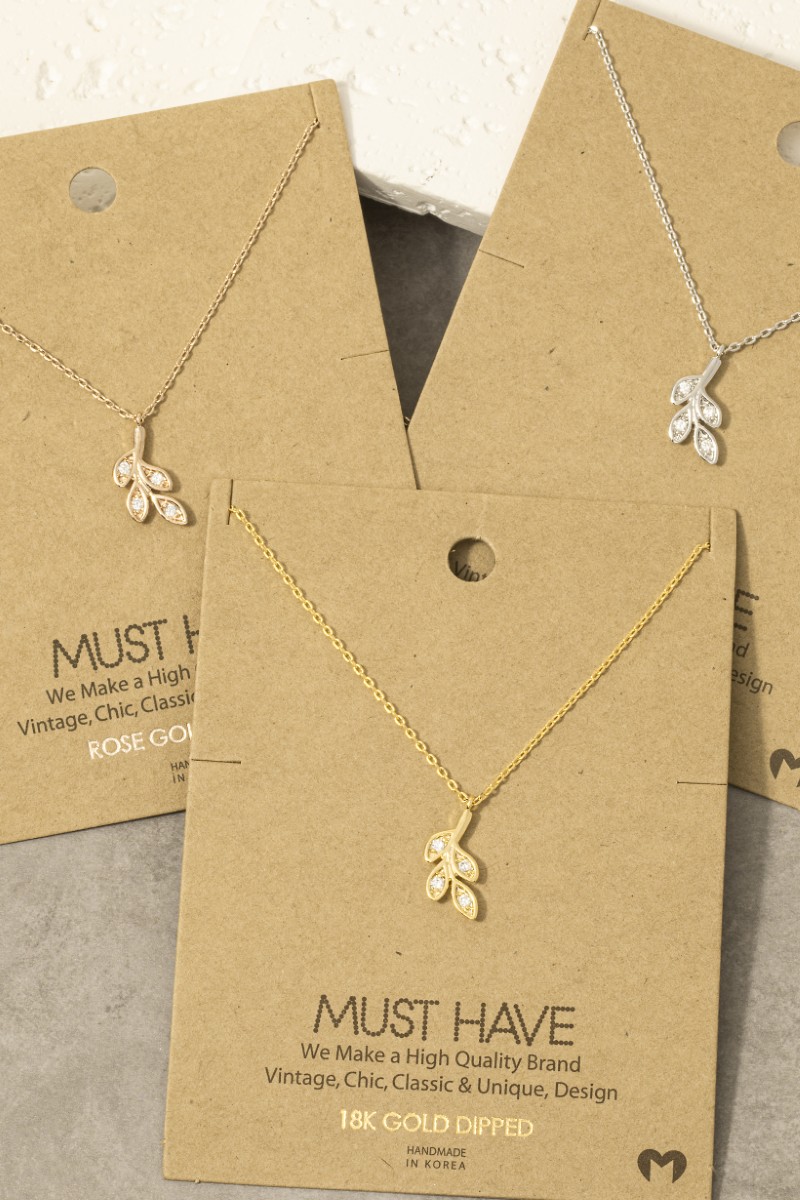 Gold Dipped Cz Leaves Pendant Necklace